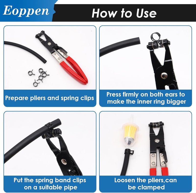 Eoppen 132Pcs 6-25mm Spring Hose Clamps Assortment Kit with Swivel Flat Band Fuel Hose Clamp Plier - 16 Sizes Fuel Line Silicone Vacuum Hose Low Pressure Air Clamps - Image 5